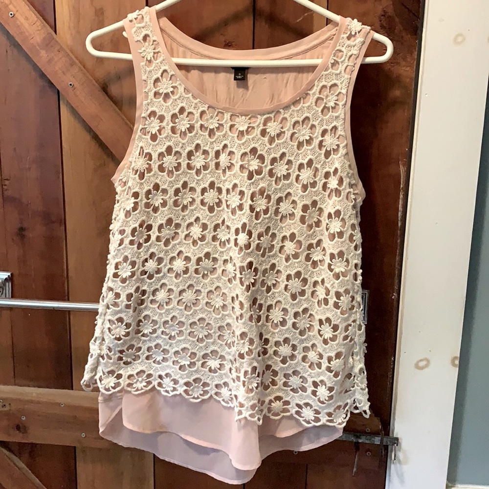 Ann Taylor Pink Floral Lace Overlay Tank Top